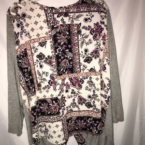 Floral and gray long sleeve blouse